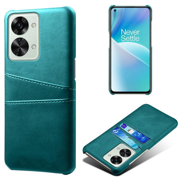 For OnePlus Nord 2T 5G Anti-drop Phone Case with Dual Card Slots PU Leather Coated Hard PC Shock-absorbing Back Cover Shell - Green