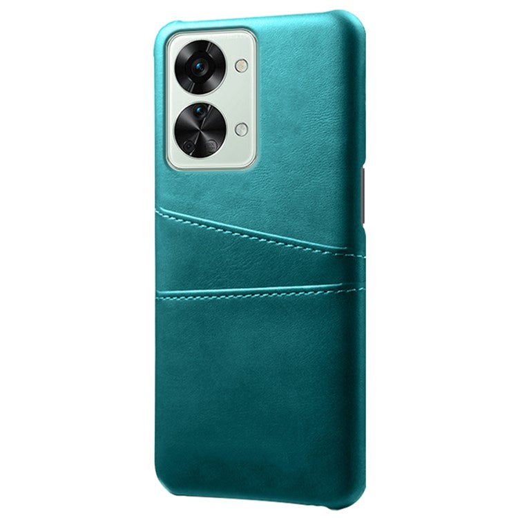 For OnePlus Nord 2T 5G Anti-drop Phone Case with Dual Card Slots PU Leather Coated Hard PC Shock-absorbing Back Cover Shell - Green