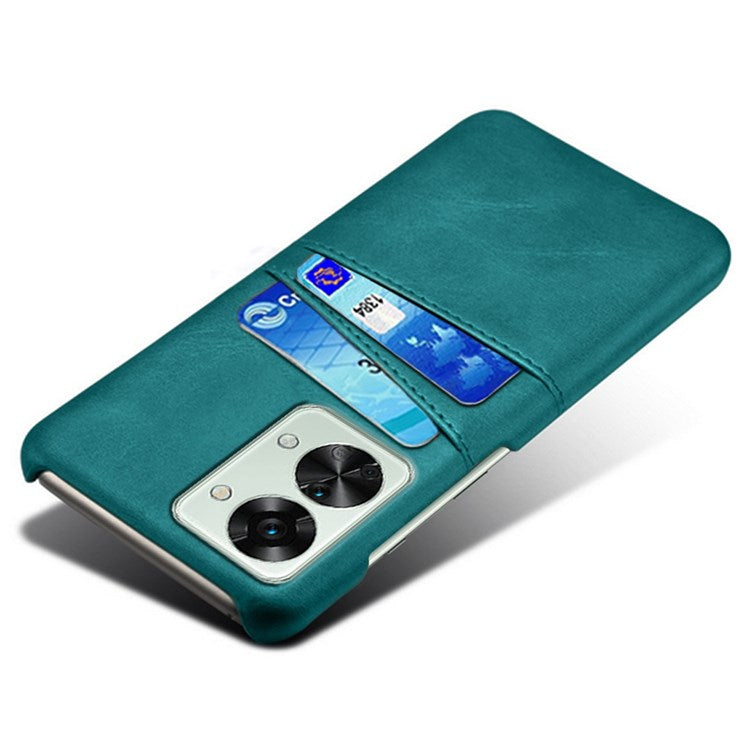 For OnePlus Nord 2T 5G Anti-drop Phone Case with Dual Card Slots PU Leather Coated Hard PC Shock-absorbing Back Cover Shell - Green