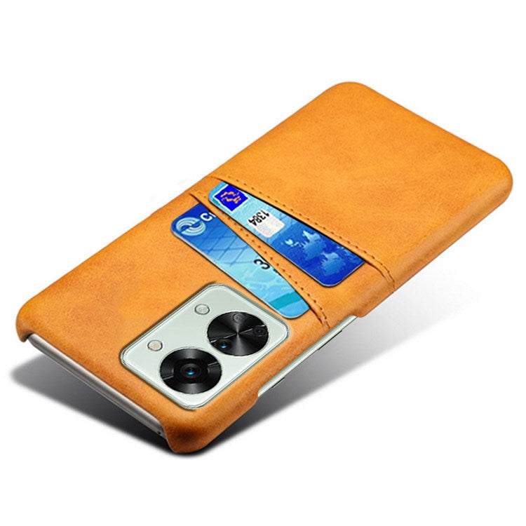 For OnePlus Nord 2T 5G Anti-drop Phone Case with Dual Card Slots PU Leather Coated Hard PC Shock-absorbing Back Cover Shell - Orange