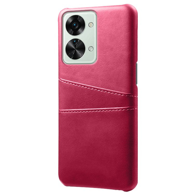 For OnePlus Nord 2T 5G Anti-drop Phone Case with Dual Card Slots PU Leather Coated Hard PC Shock-absorbing Back Cover Shell - Rose