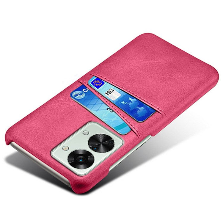 For OnePlus Nord 2T 5G Anti-drop Phone Case with Dual Card Slots PU Leather Coated Hard PC Shock-absorbing Back Cover Shell - Rose