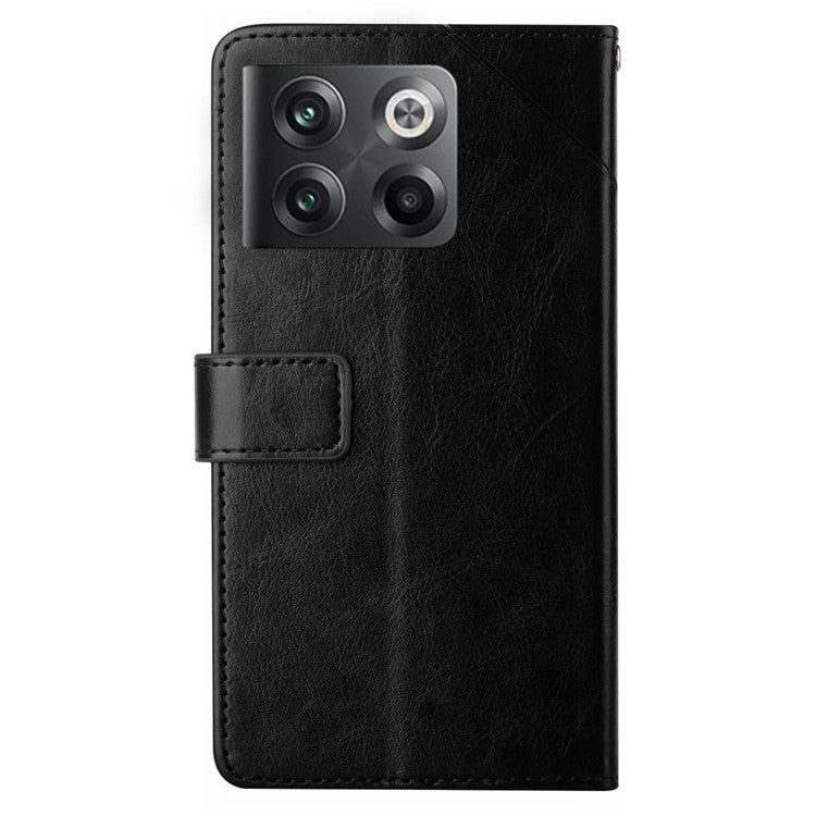 For OnePlus 10T 5G / Ace Pro 5G HT01 PU Leather Wallet Stand Case Imprinted Y-Shaped Lines Well-protected Phone Cover - Black