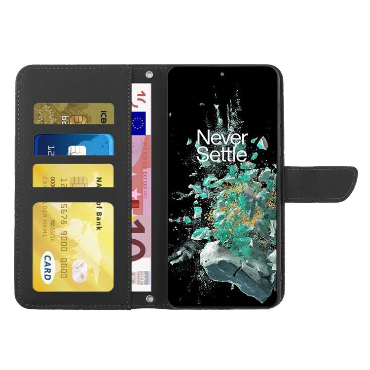 For OnePlus 10T 5G / Ace Pro 5G Skin-touch Magnetic Leather Folio Flip Cover Butterfly Flowers Imprinting Stand Wallet Case with Shoulder Strap - Black