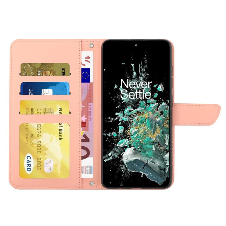 For OnePlus 10T 5G / Ace Pro 5G Skin-touch Magnetic Leather Folio Flip Cover Butterfly Flowers Imprinting Stand Wallet Case with Shoulder Strap - Pink
