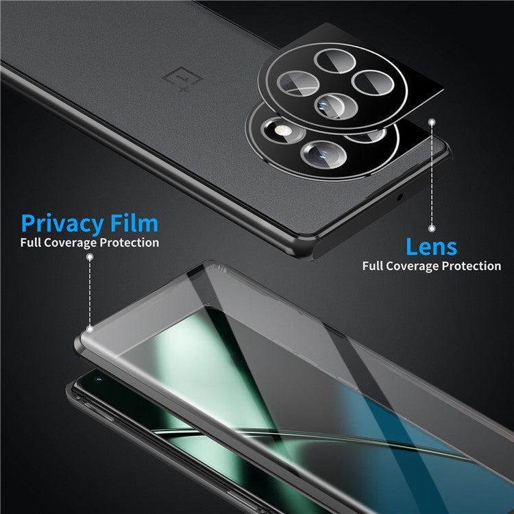 Metal Frame Case for OnePlus 11 5G Tempered Glass Phone Case Full Protection with Lock - Black