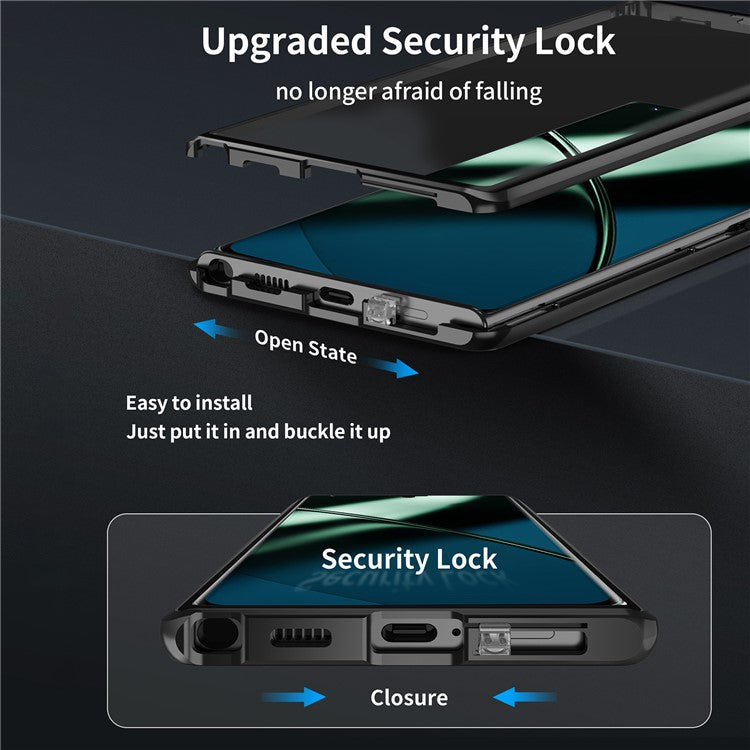 Metal Frame Case for OnePlus 11 5G Tempered Glass Phone Case Full Protection with Lock - Black