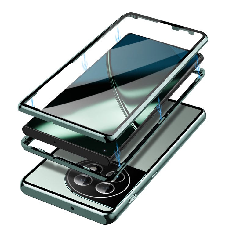 Metal Frame Case for OnePlus 11 5G Tempered Glass Phone Case Full Protection with Lock - Dark Green