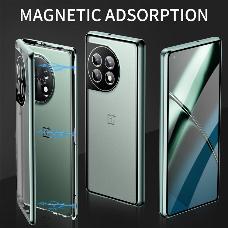Metal Frame Case for OnePlus 11 5G Tempered Glass Phone Case Full Protection with Lock - Dark Green