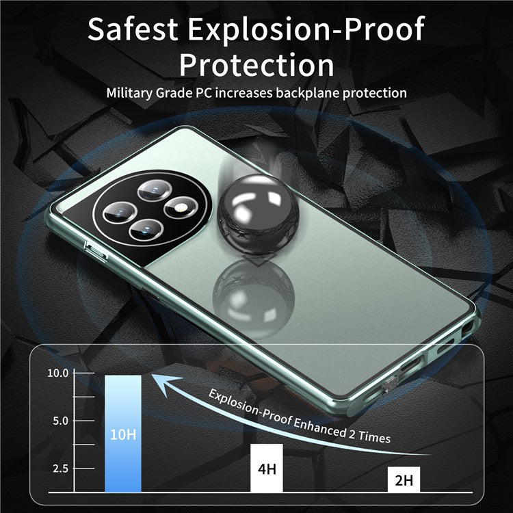 Metal Frame Case for OnePlus 11 5G Tempered Glass Phone Case Full Protection with Lock - Dark Green