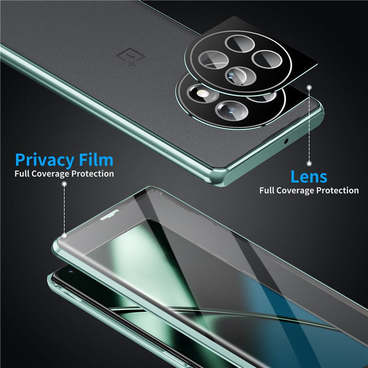 Metal Frame Case for OnePlus 11 5G Tempered Glass Phone Case Full Protection with Lock - Dark Green
