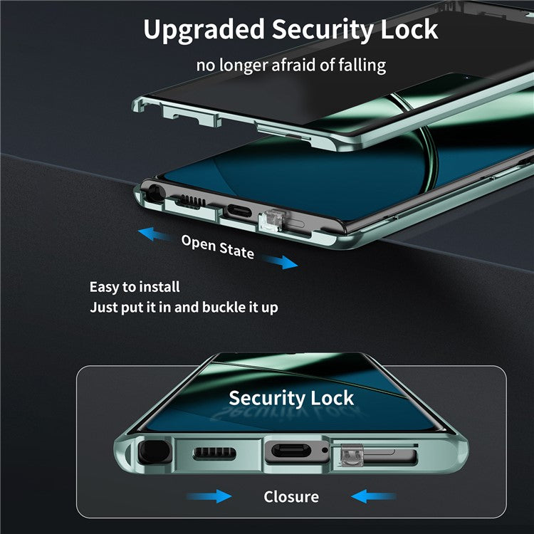 Metal Frame Case for OnePlus 11 5G Tempered Glass Phone Case Full Protection with Lock - Dark Green