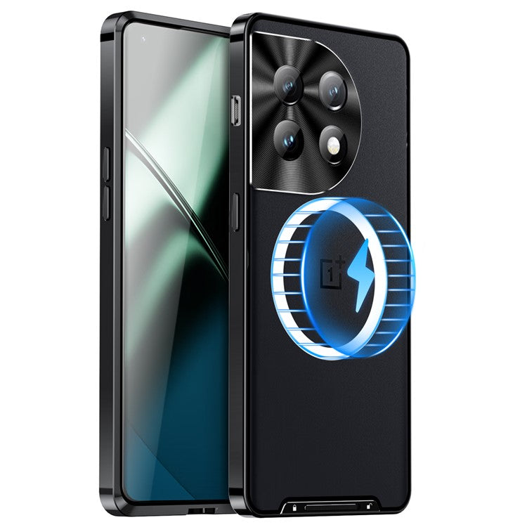 For OnePlus 11 5G Magnetic Phone Case Electroplating Metal Edge Matte Phone Cover with Lens Protection - Black