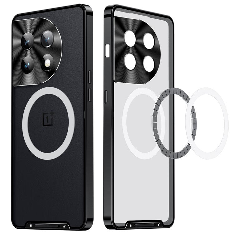 For OnePlus 11 5G Magnetic Phone Case Electroplating Metal Edge Matte Phone Cover with Lens Protection - Black