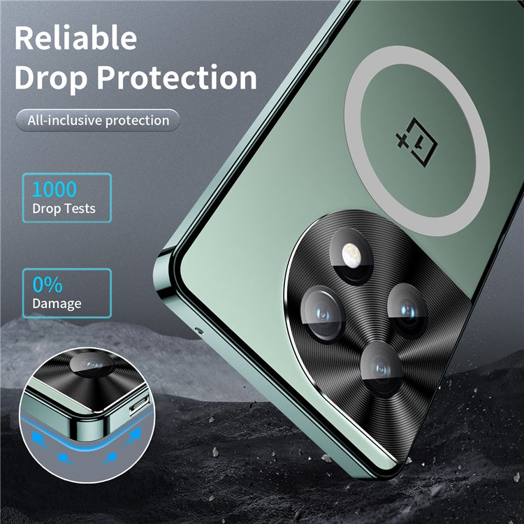 For OnePlus 11 5G Magnetic Phone Case Electroplating Metal Edge Matte Phone Cover with Lens Protection - Green