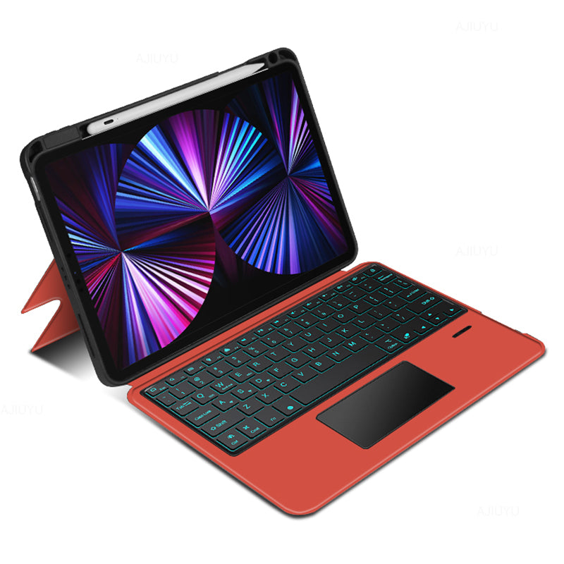 JIUYU for iPad Pro 11-inch (2020) / (2021) Bluetooth Wireless Magnetic Keyboard + Stand Tablet Cover with Pencil Holder - Orange