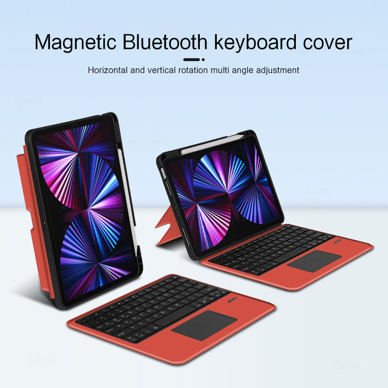 JIUYU for iPad Pro 11-inch (2020) / (2021) Bluetooth Wireless Magnetic Keyboard + Stand Tablet Cover with Pencil Holder - Orange