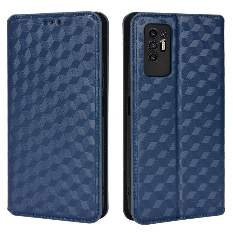 For TECNO Pova 2 LE7 Rhombus Imprinted Shockproof Leather Case Stand Wallet Phone Cover - Blue