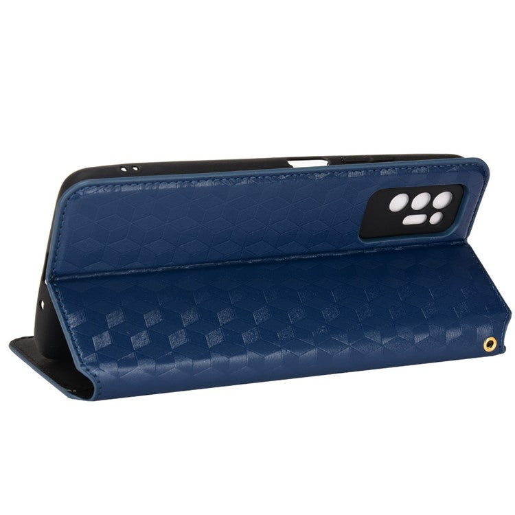 For TECNO Pova 2 LE7 Rhombus Imprinted Shockproof Leather Case Stand Wallet Phone Cover - Blue