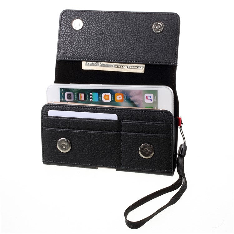 Litchi Leather Holster Cover Dual-layer Coin/Card Slots Pouch for iPhone 8 Plus / Samsung S9+, Size: 160 x 83 x 10mm