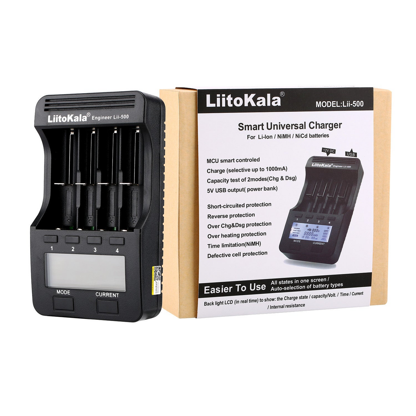 LiitoKala lii-500 18650 26660 Charger With Capacity Division/LCD Display-EU Plug