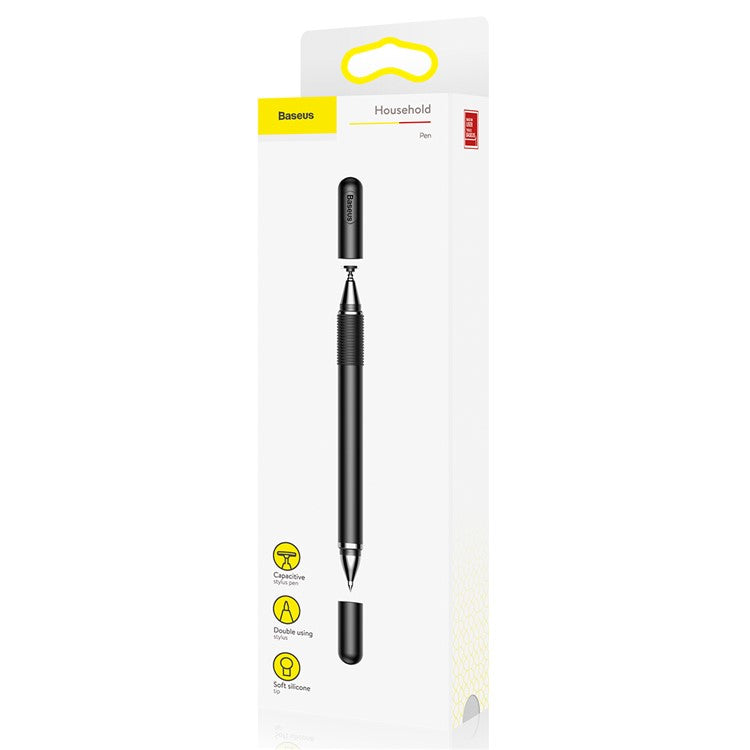 BASEUS 2-in-1 Capacitive Stylus Pen Touch Screen Pencil for Drawing Writing Gaming Compatible with Mobile Phones / Tablets - Black