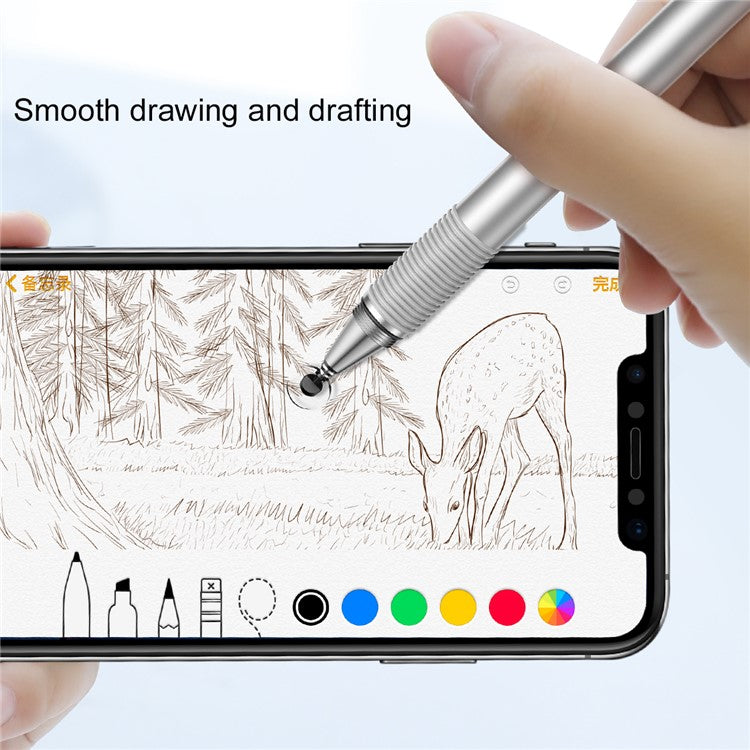 BASEUS 2-in-1 Capacitive Stylus Pen Touch Screen Pencil for Drawing Writing Gaming Compatible with Mobile Phones / Tablets - Silver