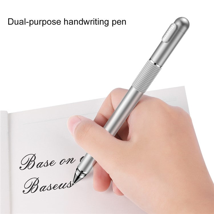 BASEUS 2-in-1 Capacitive Stylus Pen Touch Screen Pencil for Drawing Writing Gaming Compatible with Mobile Phones / Tablets - Silver