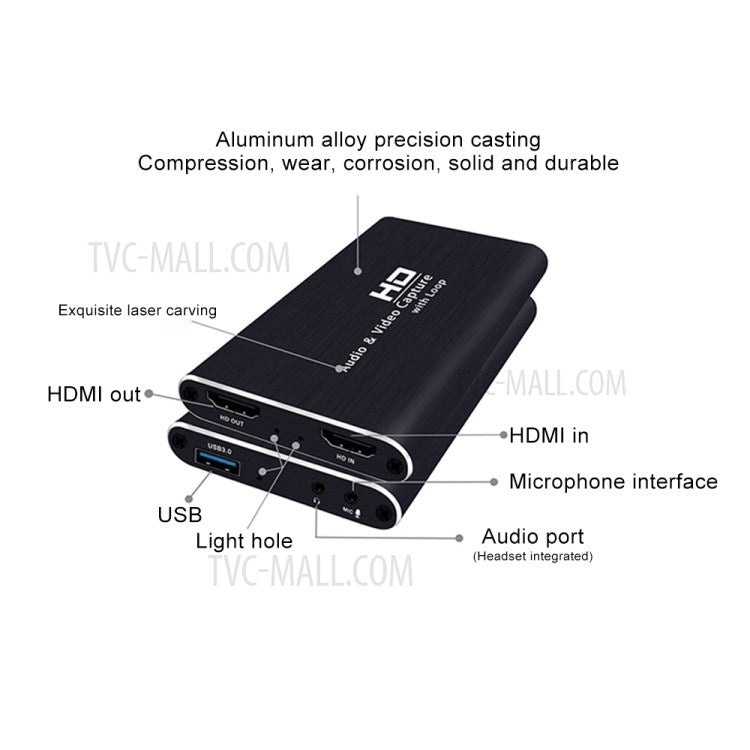 Z34 HDMI Female+Mic to HDMI Female+Audio+USB HD Audio Video Capture Card with Loop for Gaming Recording Live Broadcasting