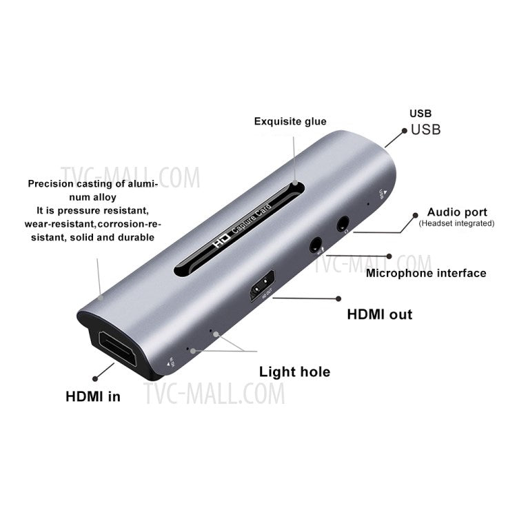Z35 HDMI Female+Mic to HDMI Female+Audio+USB HD Audio Video Capture Card with Loop for Game Console Phone Tablet Camera