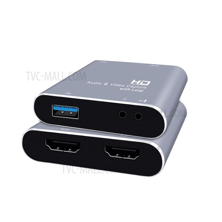 Z37 HDMI Female+Mic to HDMI Female+Audio+USB HD Audio Video Capture Card with Loop Gaming Recording Live Broadcasting Device