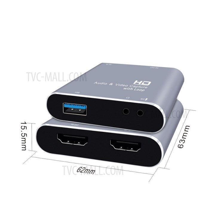 Z37 HDMI Female+Mic to HDMI Female+Audio+USB HD Audio Video Capture Card with Loop Gaming Recording Live Broadcasting Device