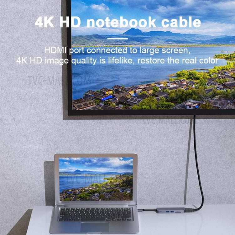 2008N 5-in-1 Multifunction Type-C to Hub Adapter with USB 3.0 TF SD Card Reader Port