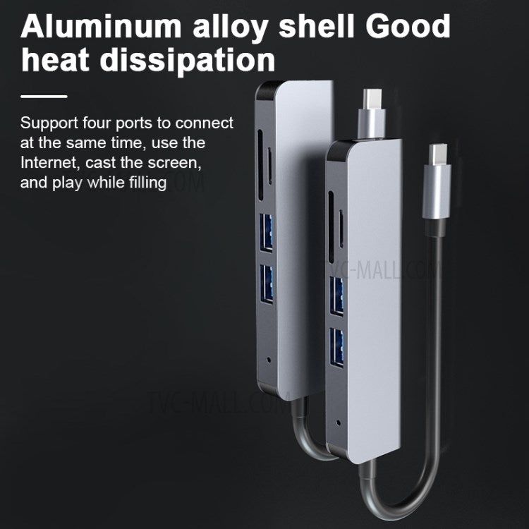 2008N 5-in-1 Multifunction Type-C to Hub Adapter with USB 3.0 TF SD Card Reader Port