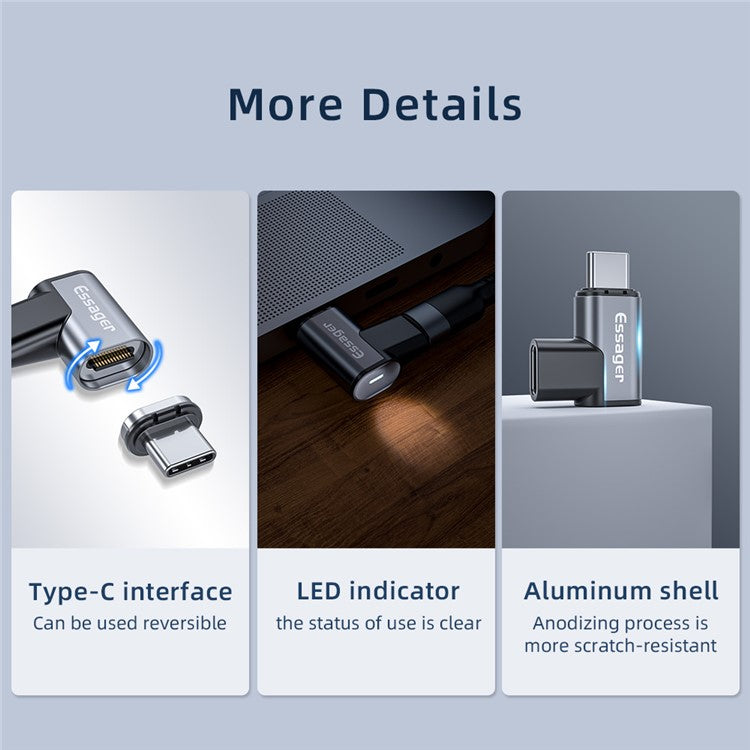 ESSAGER EZJCX-KTZ0G 24-Pin Magnetic Type-C OTG Adapter USB-C 3.1 Fast Charging Data Converter 10Gbs Data Sync Connector