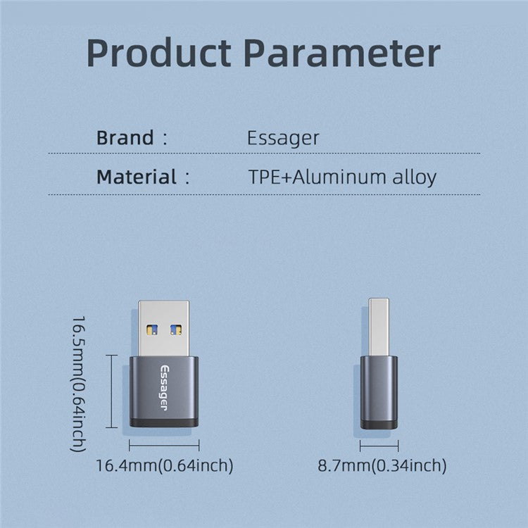 ESSAGER USB 3.0 OTG Adapter Type-C Female to USB Male Connector USB-C Charging Data Transfer Converter