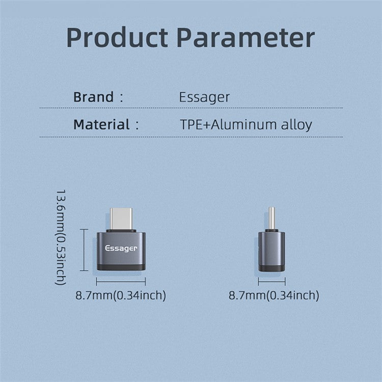 ESSAGER USB 2.0 OTG Adapter Micro USB Female to Type-C USB 3.1 Male Converter Support Charging Data Transmission