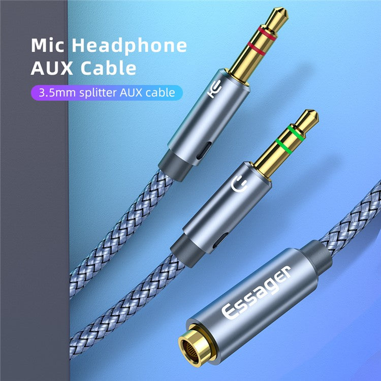 ESSAGER 0.25m 3.5mm Female to Dual 3.5mm Male Mic AUX Audio Y Splitter Cable Headphone Adapter Cord