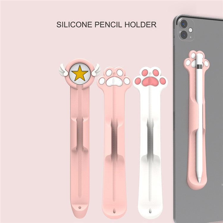 Love Mei Magnetic Attach Design Strong Adhesive Liquid Silicone Pencil Holder Sticker for Apple Pencil 1st / 2nd Generation - Pink Cat's Paw