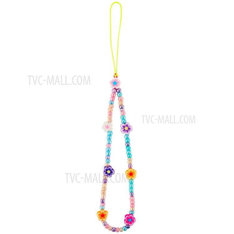 Flower Star Beaded Mobile Phone Wrist Strap Polymer Clay Resin Colorful Beads Phone Lanyard - B47-0104