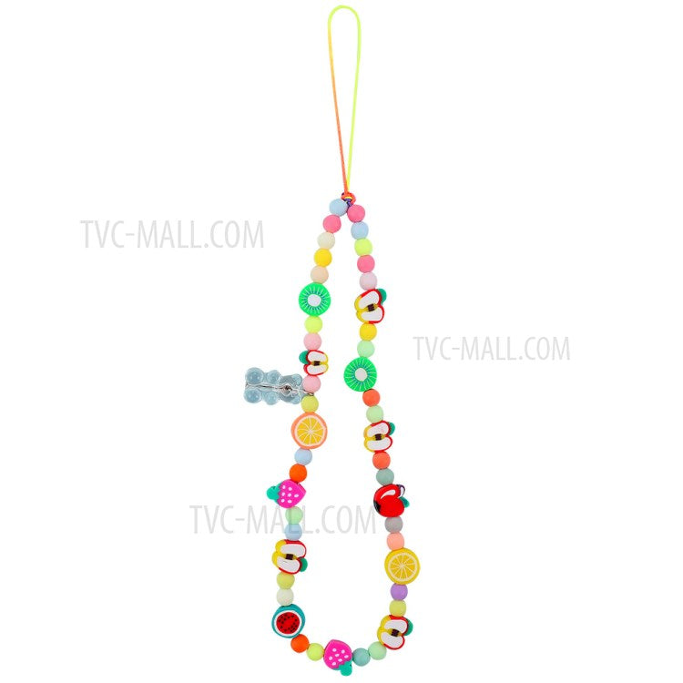 Flower Star Beaded Mobile Phone Wrist Strap Polymer Clay Resin Colorful Beads Phone Lanyard - B47-0303