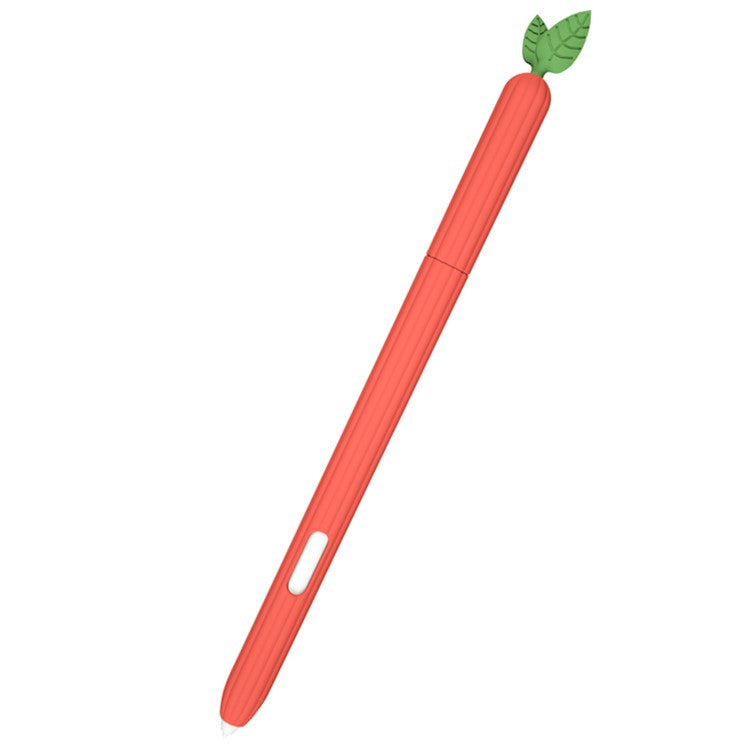 For Samsung Galaxy Tab S7 T870 Silicone Stylus Pen Holder Vegetables Style Anti-Slip Sleeve Skin Pocket Cover - Red