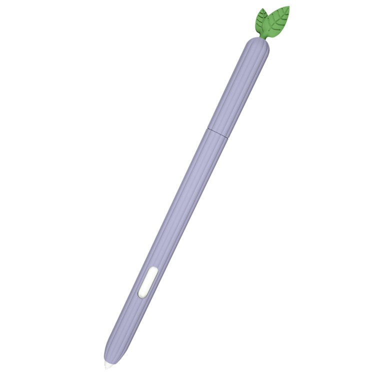 For Samsung Galaxy Tab S7 T870 Silicone Stylus Pen Holder Vegetables Style Anti-Slip Sleeve Skin Pocket Cover - Purple