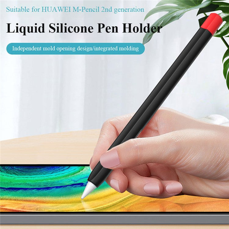 For Huawei M-Pencil 2nd Generation Stylus Liquid Silicone Sleeve Cover Soft Smooth Grip Anti-Slip Protective Skin Case with Pen Cap - Black