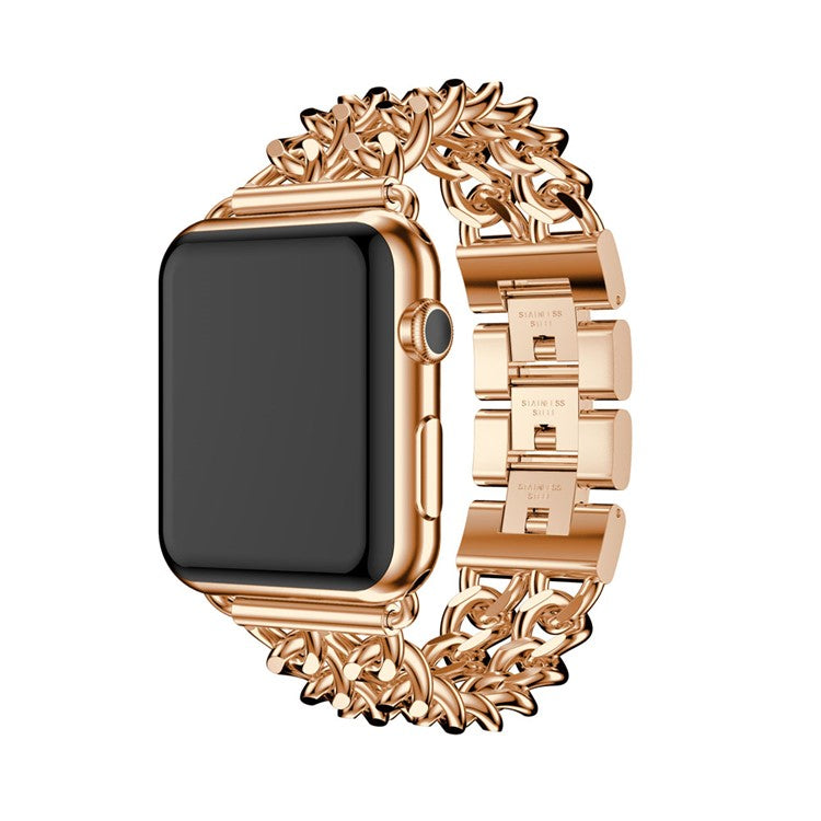 Cowboy Chain Electroplated Stainless Steel Watch Band for Apple Watch Series 10 42mm / 9 8 7 41mm / SE (2023) SE (2022) SE 6 5 4 40mm / 3 2 1 38mm - Rose Gold Color