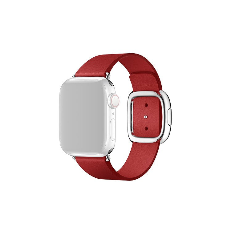 Modern Style Genuine Leather Watchband with Magnetic Buckle for Apple Watch Series 10 46mm / Ultra 2 Ultra 49mm / 9 8 7 45mm / SE (2023) SE (2022) SE 6 5 4 44mm / 3 2 1 42mm - Red