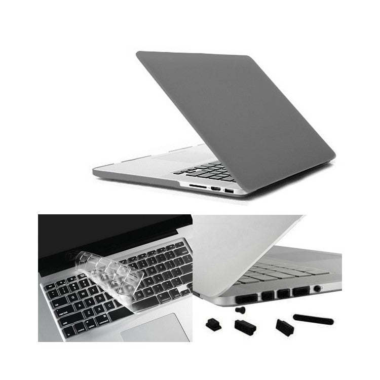Grey ENKAY HAT PRINCE Matte Plastic Case + Keyboard Film + Anti-dust Plugs for MacBook Pro 15.4" w/ Retina Display (A1398)