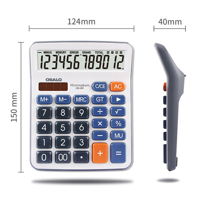 OSALO OS-6M 12 Digits Desktop Calculator Solar Energy Dual Power Calculator