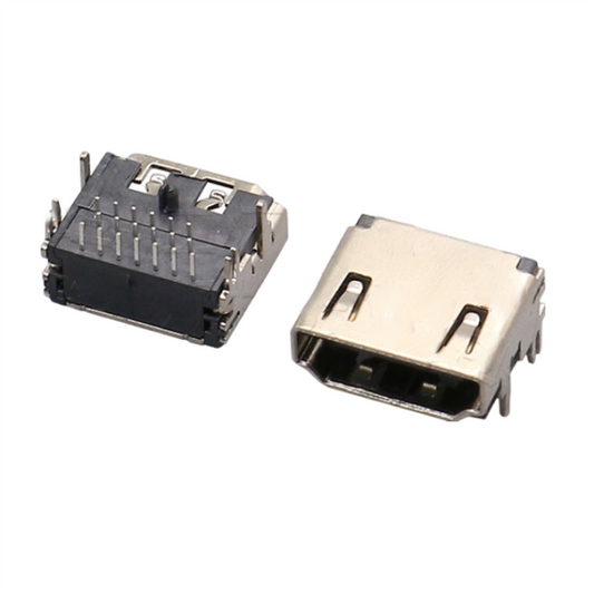 HDMI-19P Female Horizontal Plug-in Board With Fixed Columns (Three Rows of Pins and Four Legs with Fixing Posts)