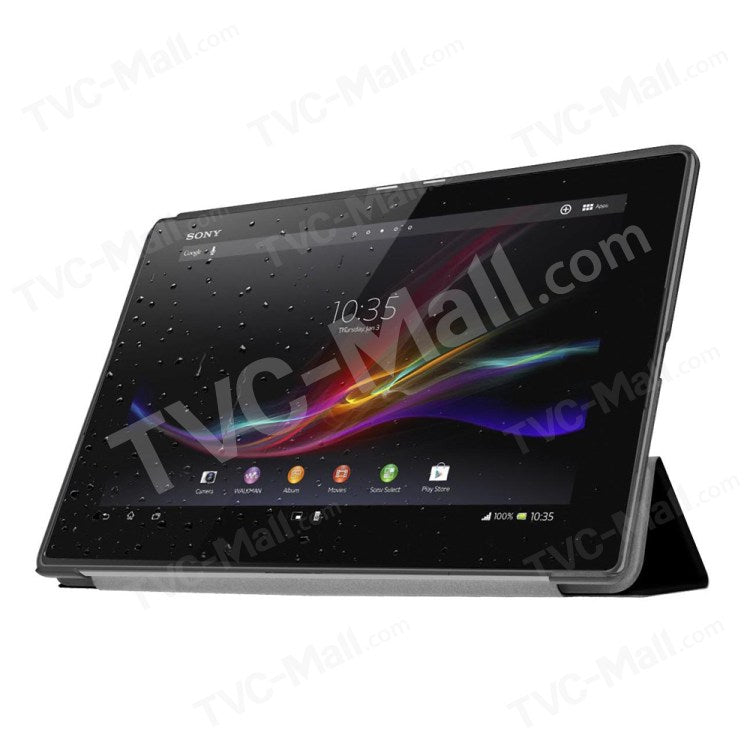 Custer Texture Tri-fold Stand Leather Protective Case for Sony Xperia Z4 Tablet - Black